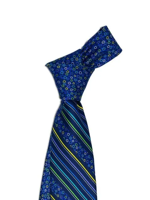 Blue Tie with Multicolored Stripes and Knot with Micro Diamonds