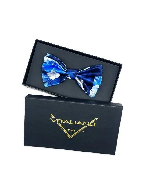 Silk bow tie with tropical pattern