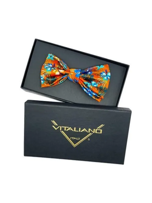 Orange bow tie with tropical pattern
