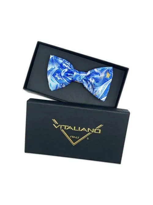 Light Blue silk bow tie with floral pattern