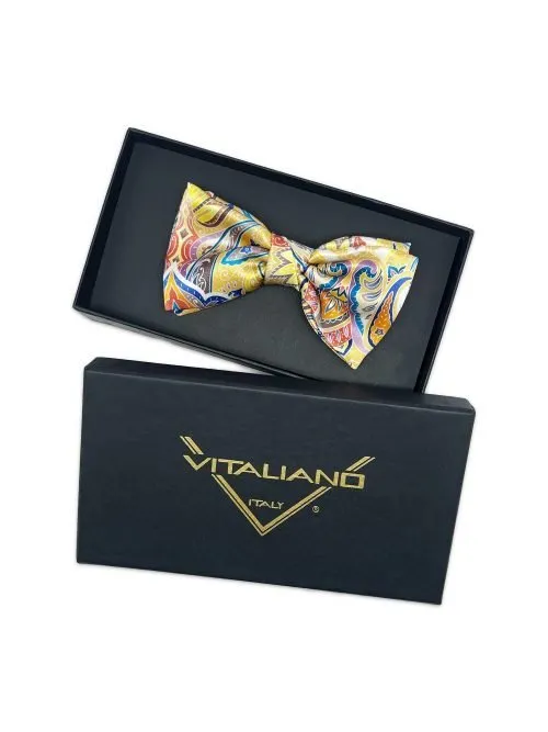 Yellow silk bow tie with floral pattern