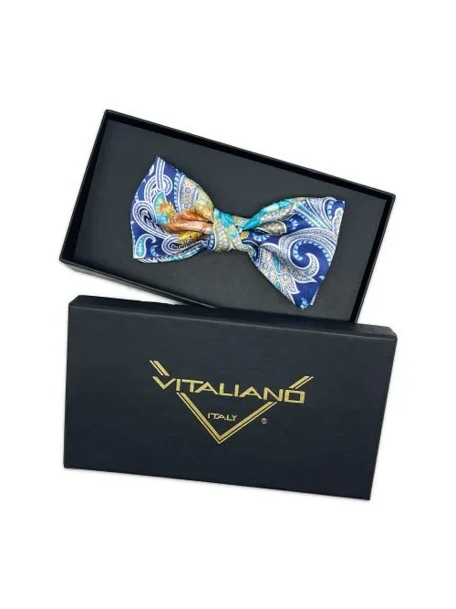 Blue and Light Blue Silk Bow Tie with Baroque and Flower Pattern