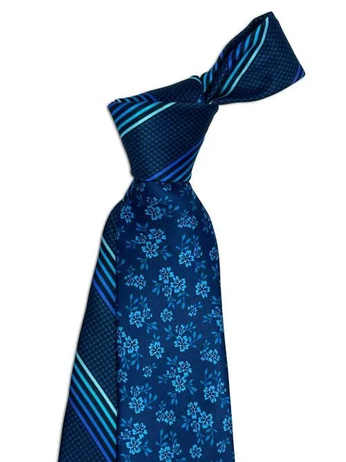 Deco Blue Tie and Pocket Square Set with Flowers