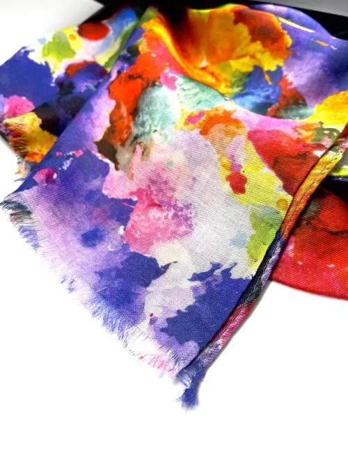 Multicolored scarf with watercolor pattern 70cm