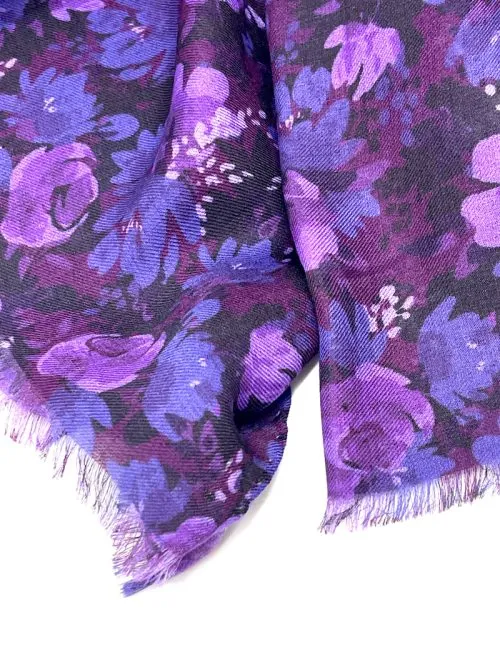 Purple scarf with floral pattern 70cm
