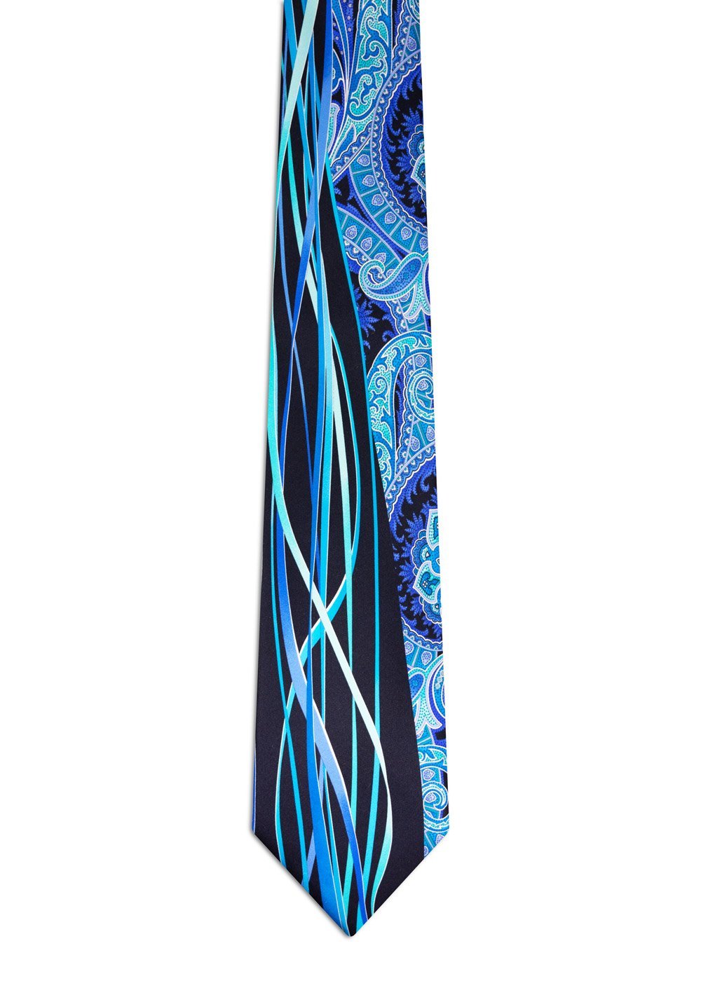 Cravatta Uomo Con Fazzoletto E Foulard Abbinato Fantasia Paisley Blu Giallo