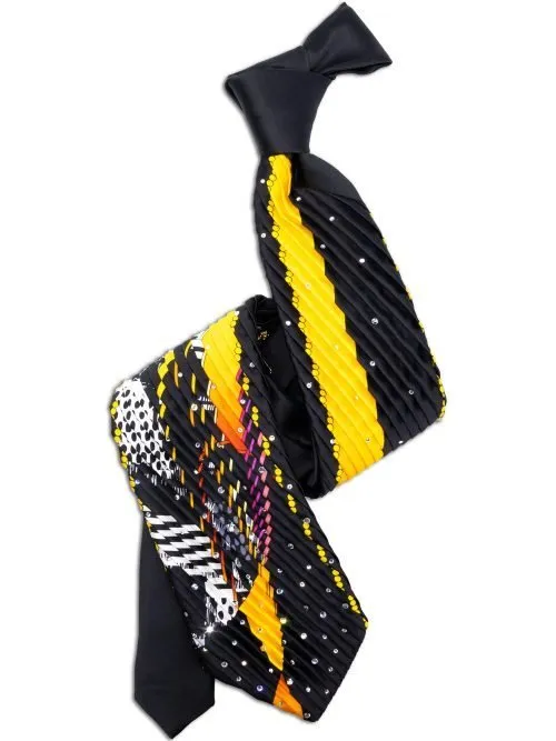 Cravatta Nera Plissè Limited Edition con Nastri, Pois e Swarovski <sup style="background-color: #aa9b63; text-transform: capitalize; color: #FFFFFF">NUOVO</sup>