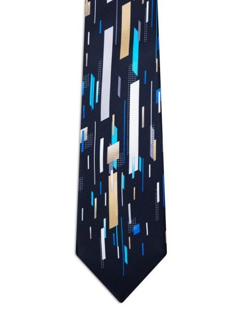 Signature Blue Tie with Brown Geometric Pattern