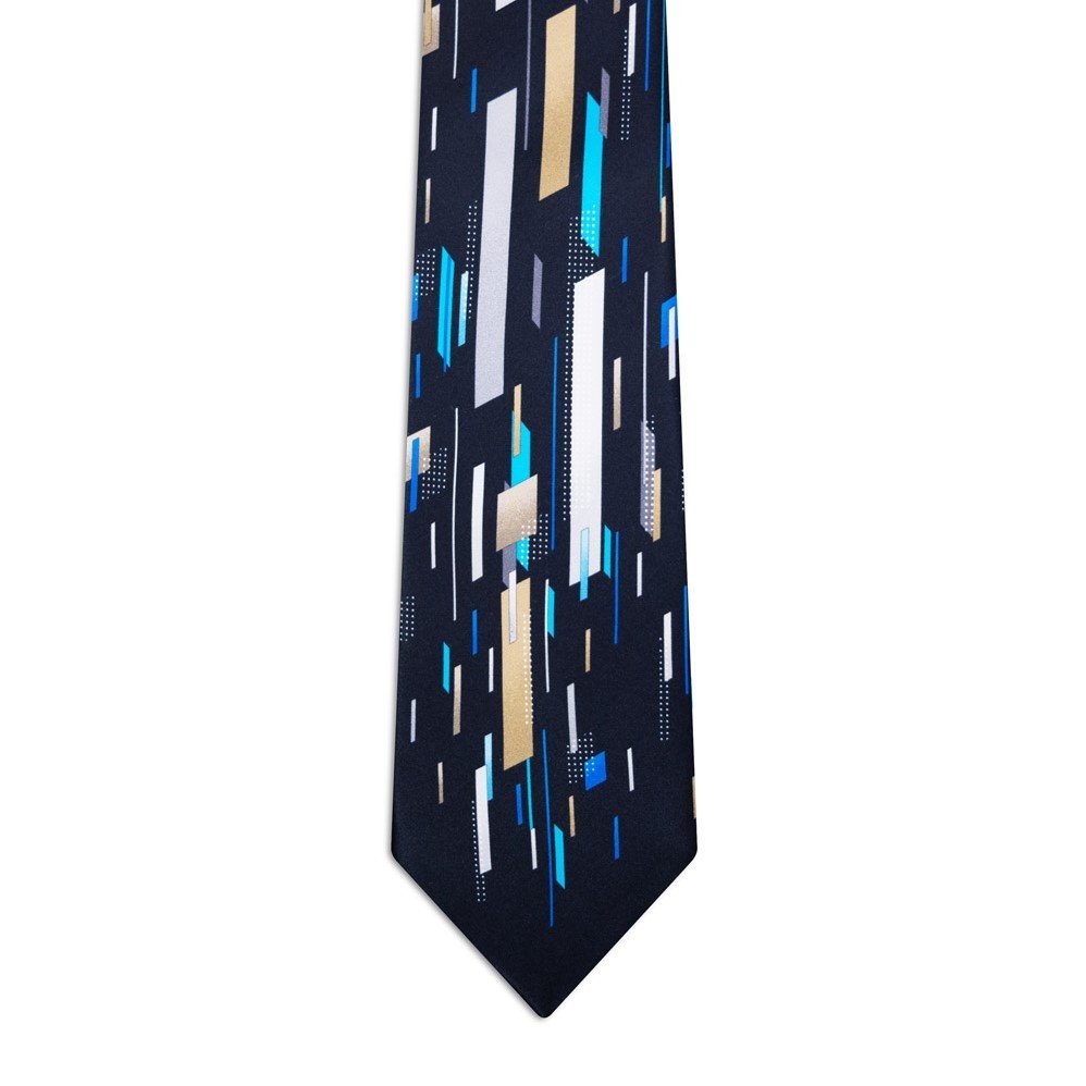 Signature Blue Tie with Brown Geometric Pattern