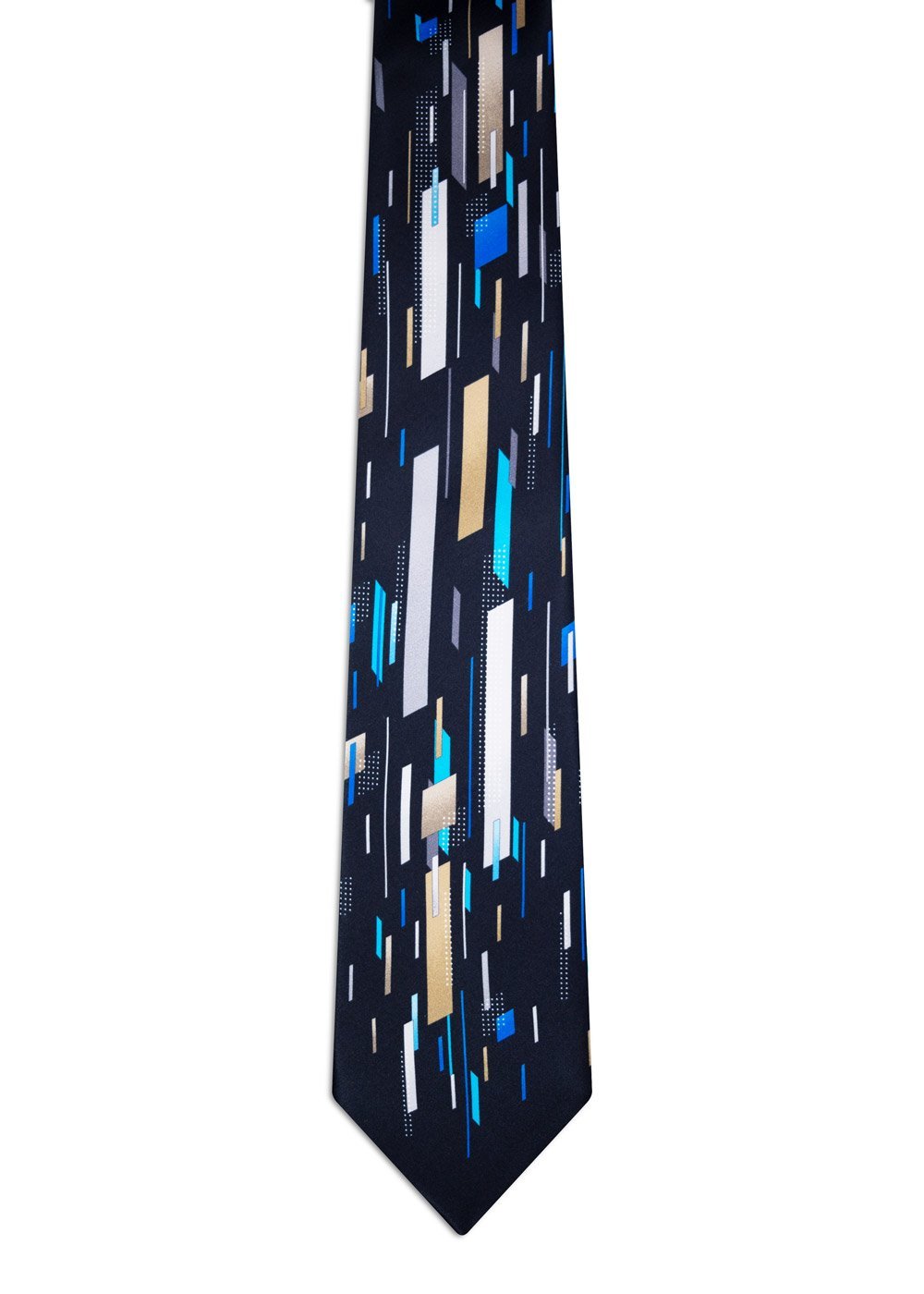 Signature Blue Tie with Brown Geometric Pattern - Image 2