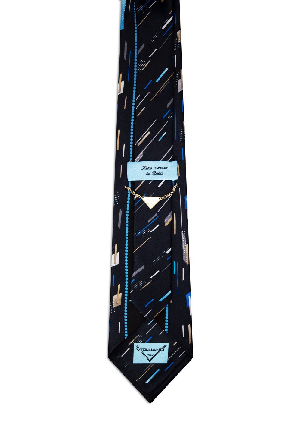 Signature Blue Tie with Brown Geometric Pattern - Image 3
