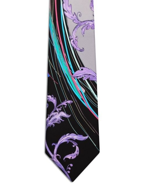 Signature Black and Silver Tie with Baroque and Ribbons