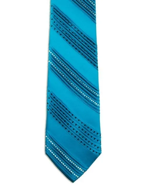 Petrol Blue Pleated Tie with Black and White Diagonal Swarovski Crystals <sup style="background-color: #aa9b63; text-transform: capitalize; color: #FFFFFF">NEW</sup>