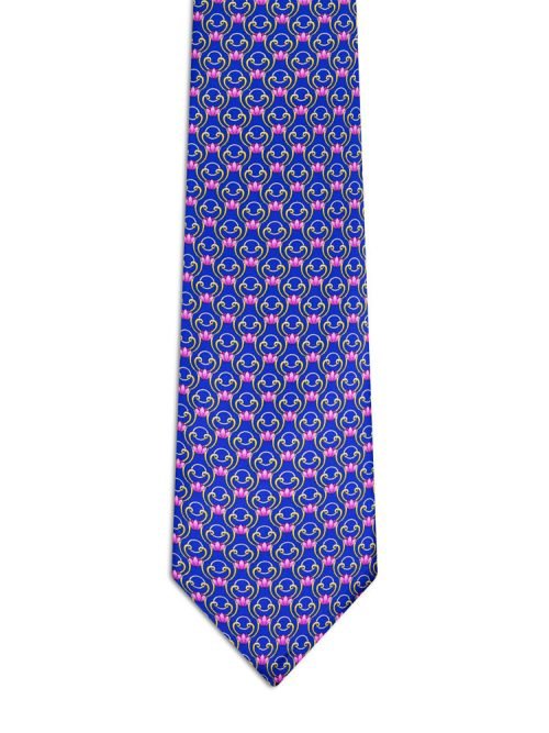 Classic Blue Royal Tie with Pink Flowers