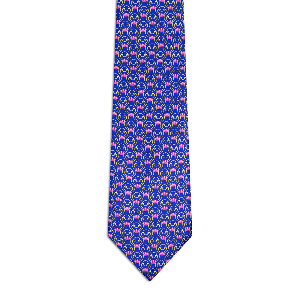 Classic Blue Royal Tie with Pink Flowers