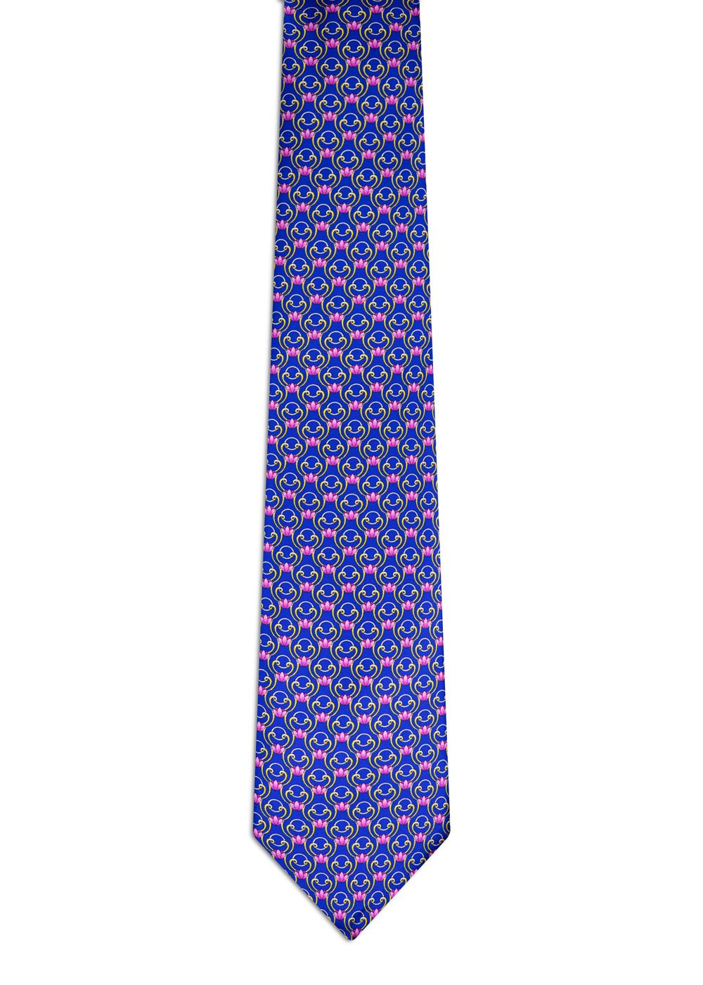 Classic Blue Royal Tie with Pink Flowers - Image 2