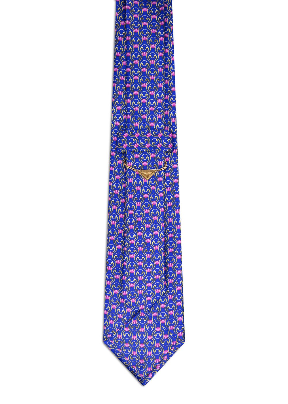 Classic Blue Royal Tie with Pink Flowers - Image 3