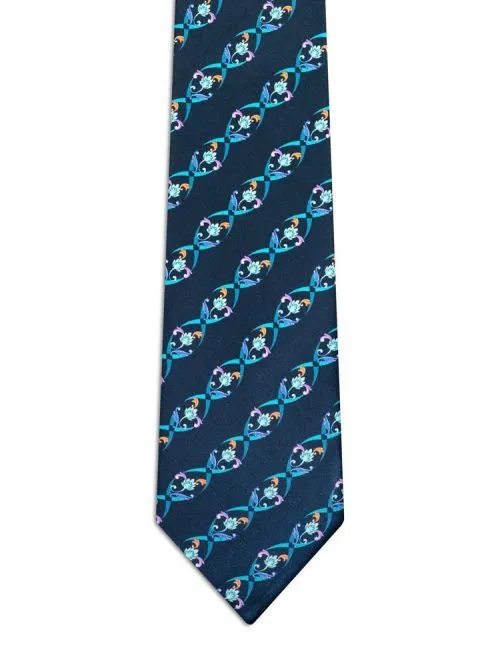 Classic Petrol Green Tie with Yellow Spiral and Flowers