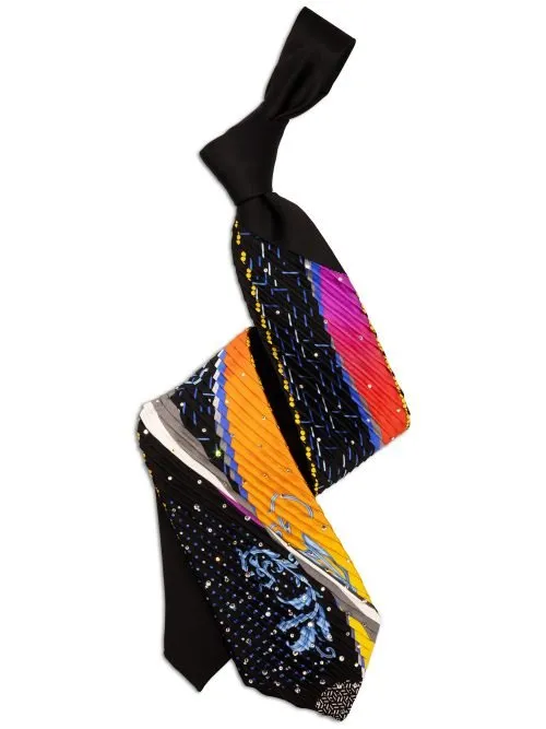 Cravatta Nera Plissè Limited Edition con Barocco e Swarovski <sup style="background-color: #aa9b63; text-transform: capitalize; color: #FFFFFF">NUOVO</sup>