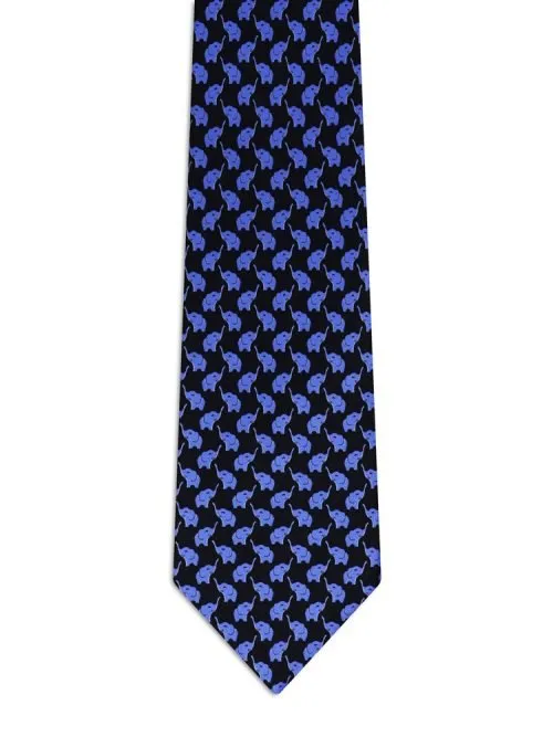 Classic Blue Tie with Purple Elephants