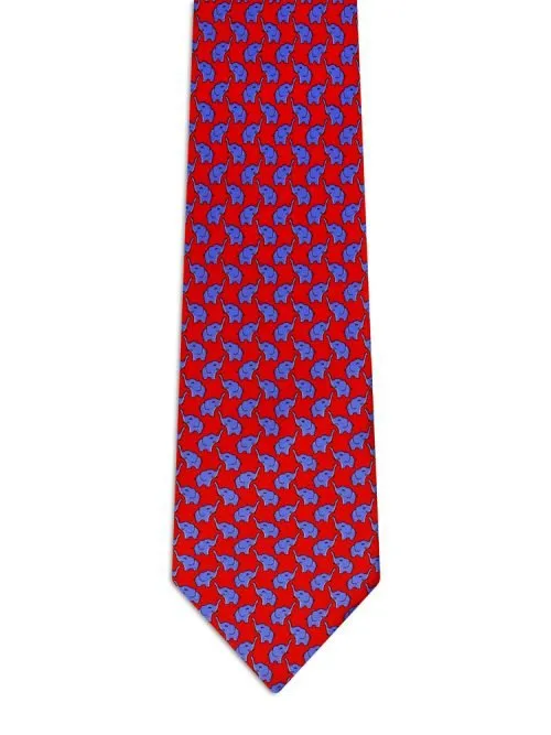 Classic Red Tie with Purple Elephants