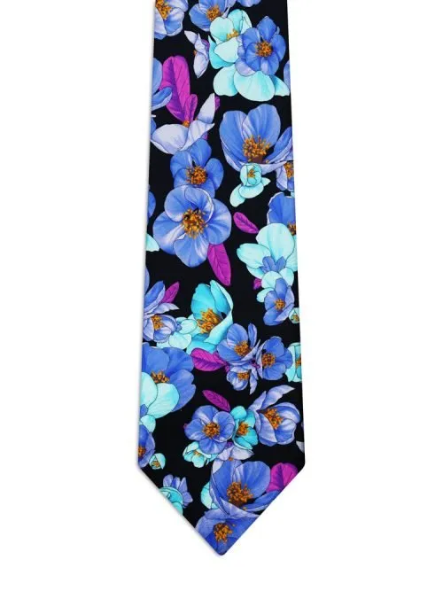 Classic Blue Tie with Light Blue Flowers