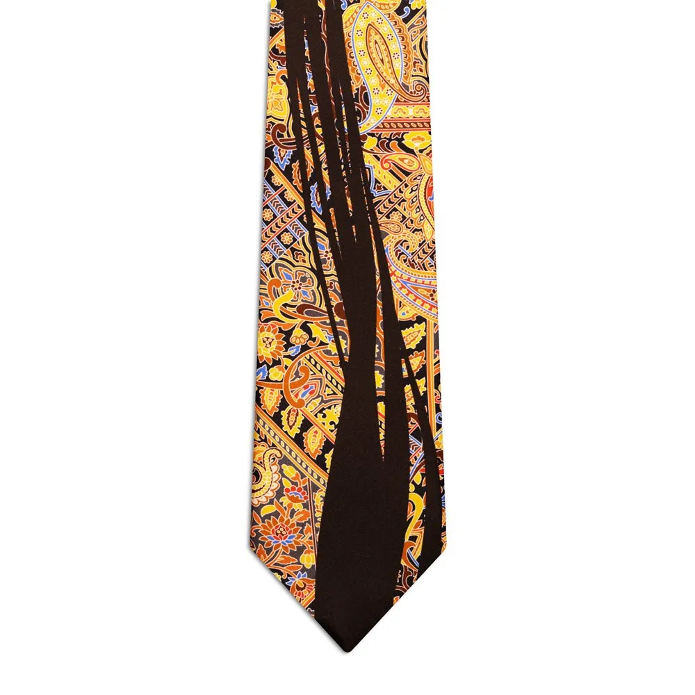 Signature Brown Tie with Gold Paisley and Ribbons