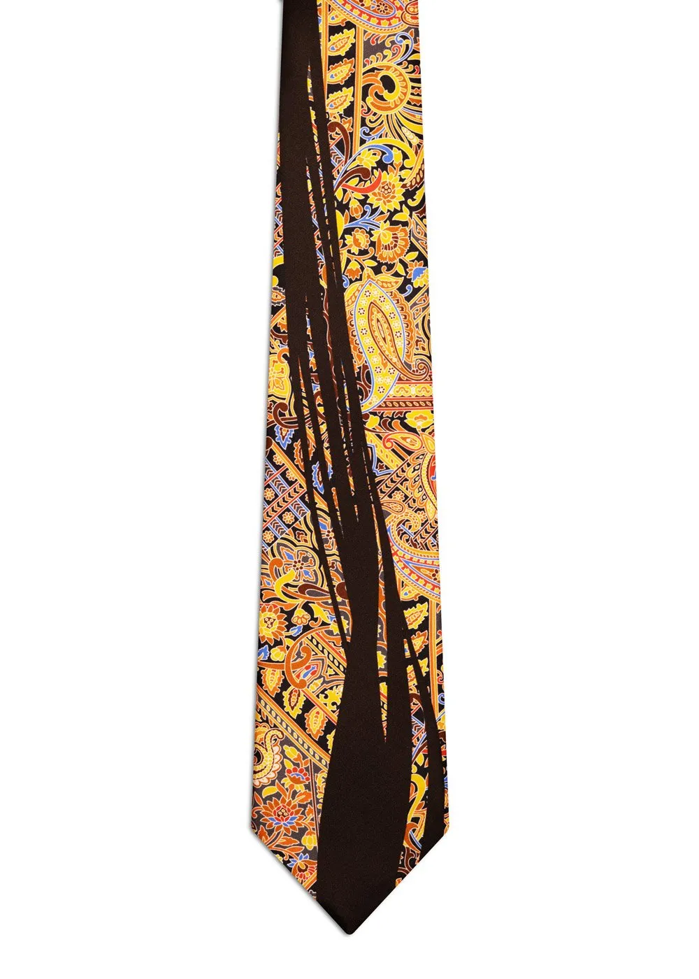 Signature Brown Tie with Gold Paisley and Ribbons - Image 2