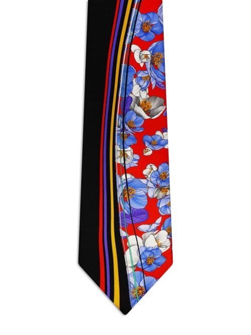 Signature Black and Red Tie with Light Blue Flowers and Ribbons