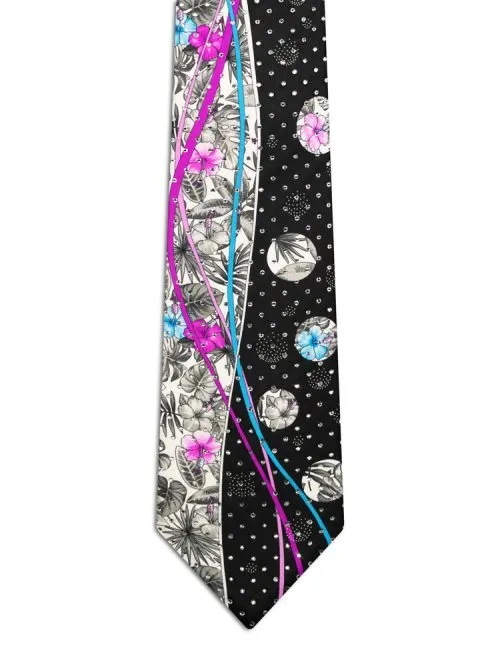 Cravatta Signature Nera e Bianca con fiori e Swarovski <sup style="background-color: #aa9b63; text-transform: capitalize; color: #FFFFFF">NUOVO</sup>