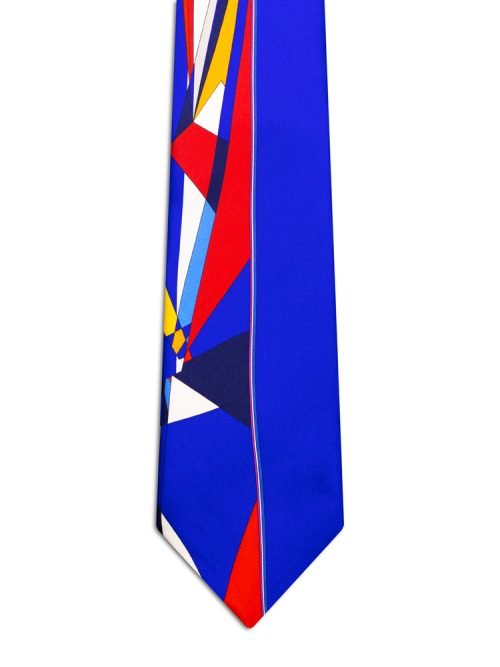 Signature Royal Blue Tie with Multicolored Geometric Pattern