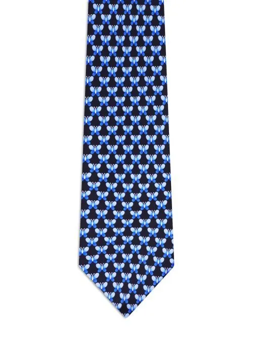 Cravatta Classica Blu con farfalle azzurre