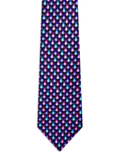Cravatta Classica Blu con coniglietti multicolore