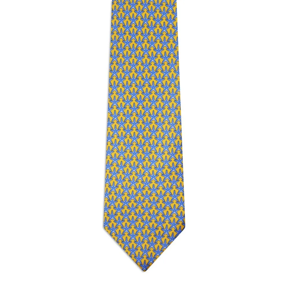 Classic Yellow Tie with Light Blue Starfish