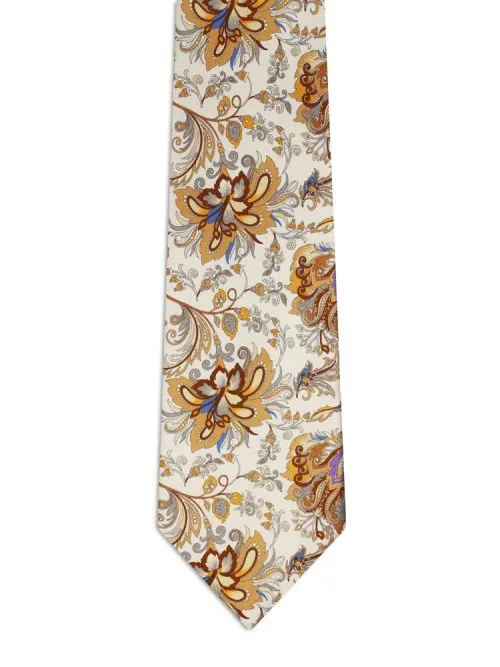 Cravatta Classica Beige con motivo floreale marrone