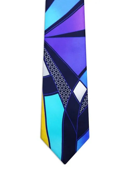 Signature Blue Tie with Purple, Light Blue and Yellow Geometric Patterns