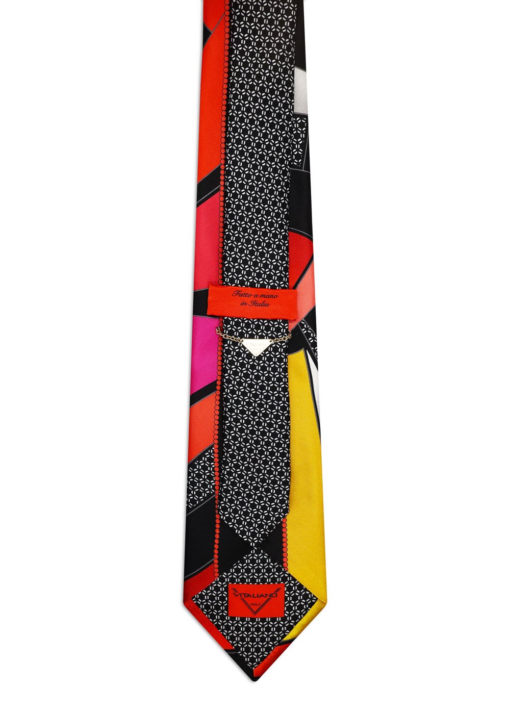 Signature Black Tie with Red, Pink and Yellow Geometric Patterns - Image 3