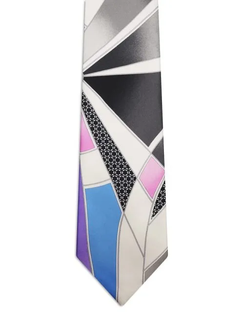 Signature White Tie with multicolored Geometric Patterns