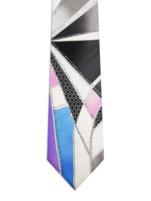 Signature White Tie with multicolored Geometric Patterns and Swarovski <sup style="background-color: #aa9b63; text-transform: capitalize; color: #FFFFFF">NEW</sup>