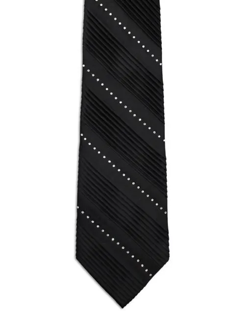 Black Pleated Tie with diagonal Swarovski<sup style="background-color: #aa9b63; text-transform: capitalize; color: #FFFFFF">NEW</sup>