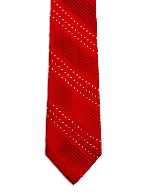 Red Pleated Tie with diagonal Swarovski <sup style="background-color: #aa9b63; text-transform: capitalize; color: #FFFFFF">NEW</sup>