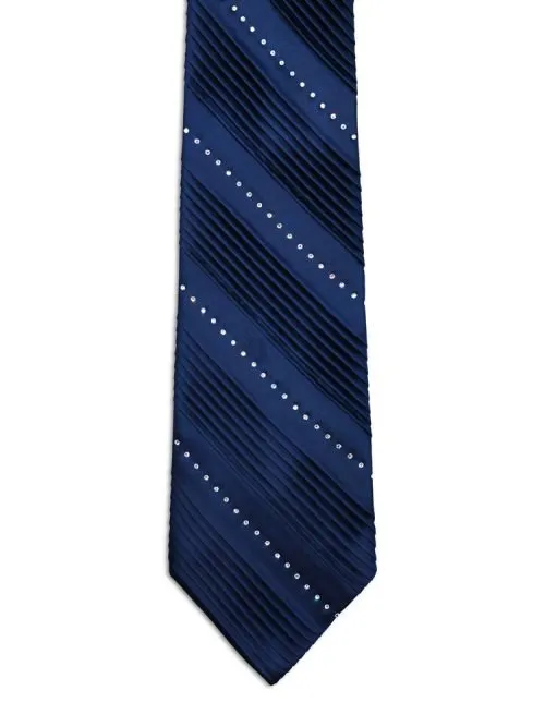 Blue Pleated Tie with diagonal Swarovski <sup style="background-color: #aa9b63; text-transform: capitalize; color: #FFFFFF">NEW</sup>