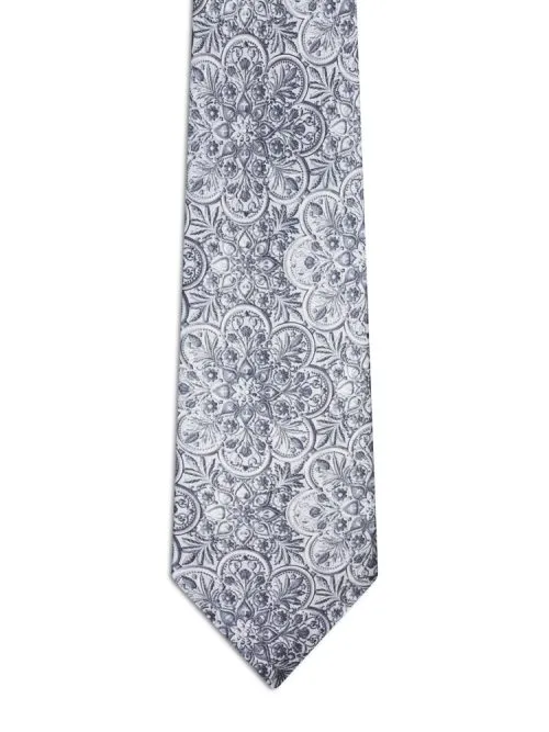 Classic Silver Tie with Gray Mandalas <sup style="background-color: #aa9b63; text-transform: capitalize; color: #FFFFFF">NEW</sup>