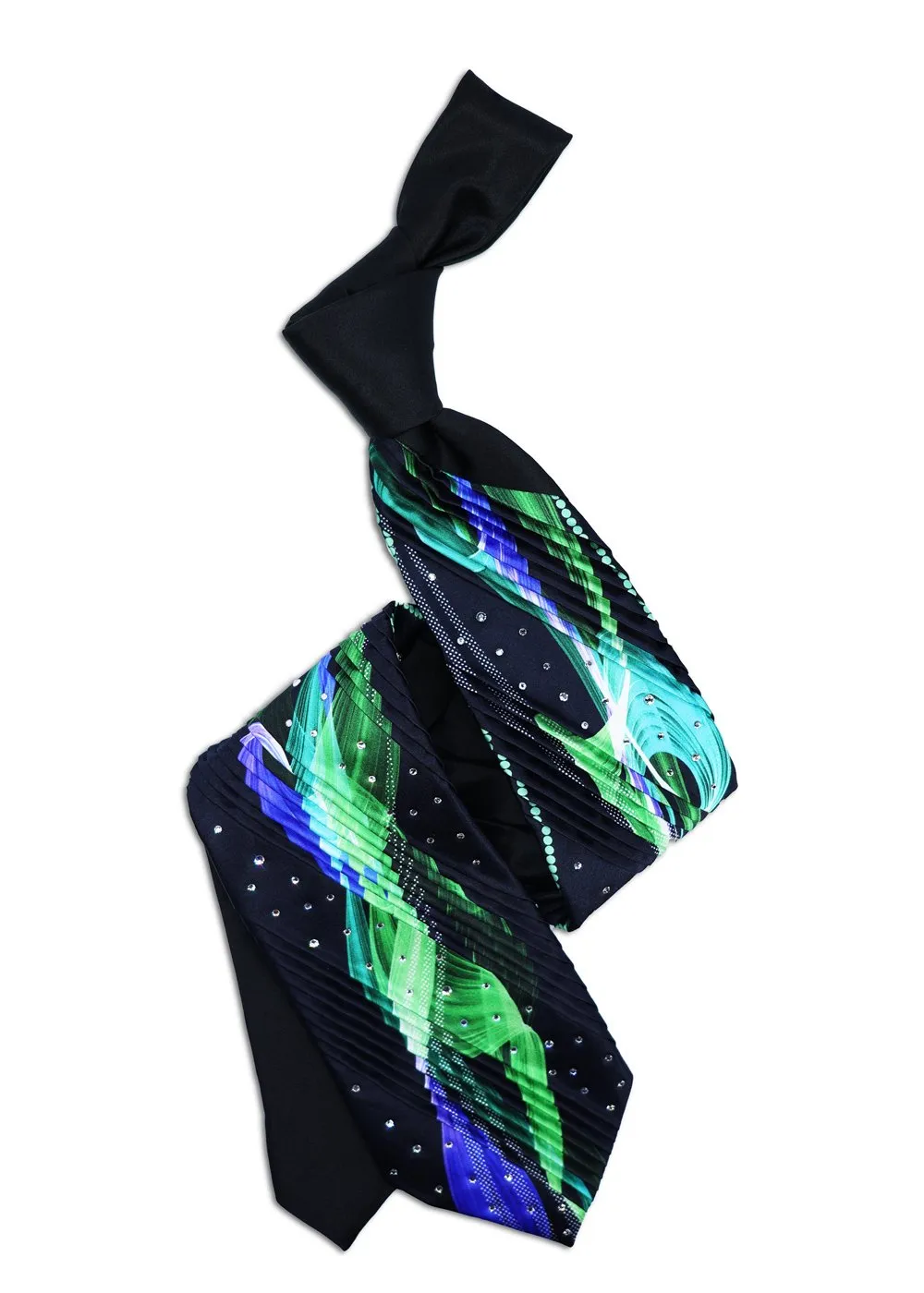 Limited Edition Black Pleated Tie with Abstract Green and Swarovski Crystals