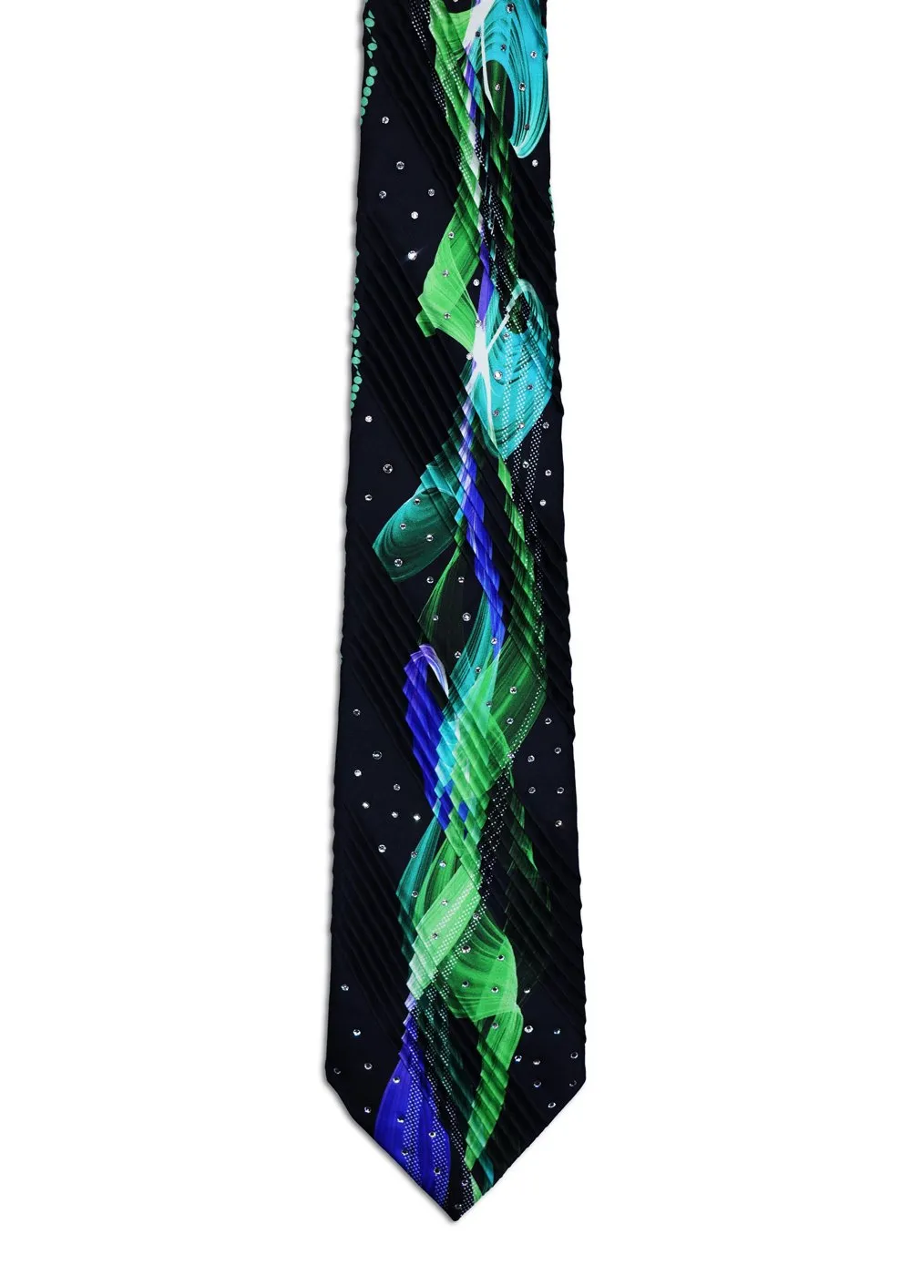 Limited Edition Black Pleated Tie with Abstract Green and Swarovski Crystals - Image 2