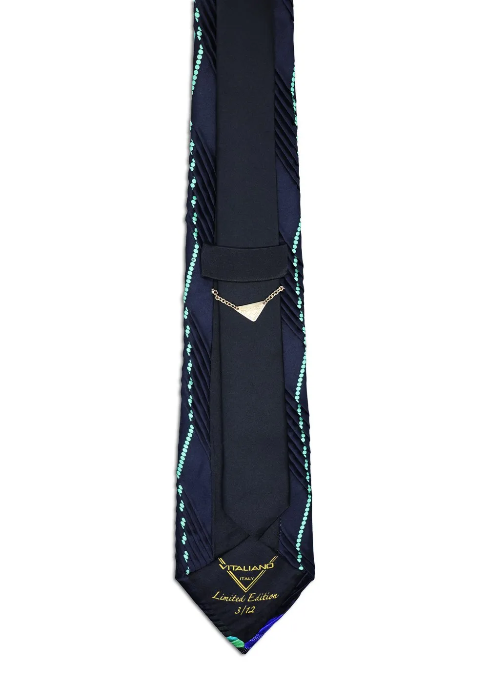 Limited Edition Black Pleated Tie with Abstract Green and Swarovski Crystals - Image 3