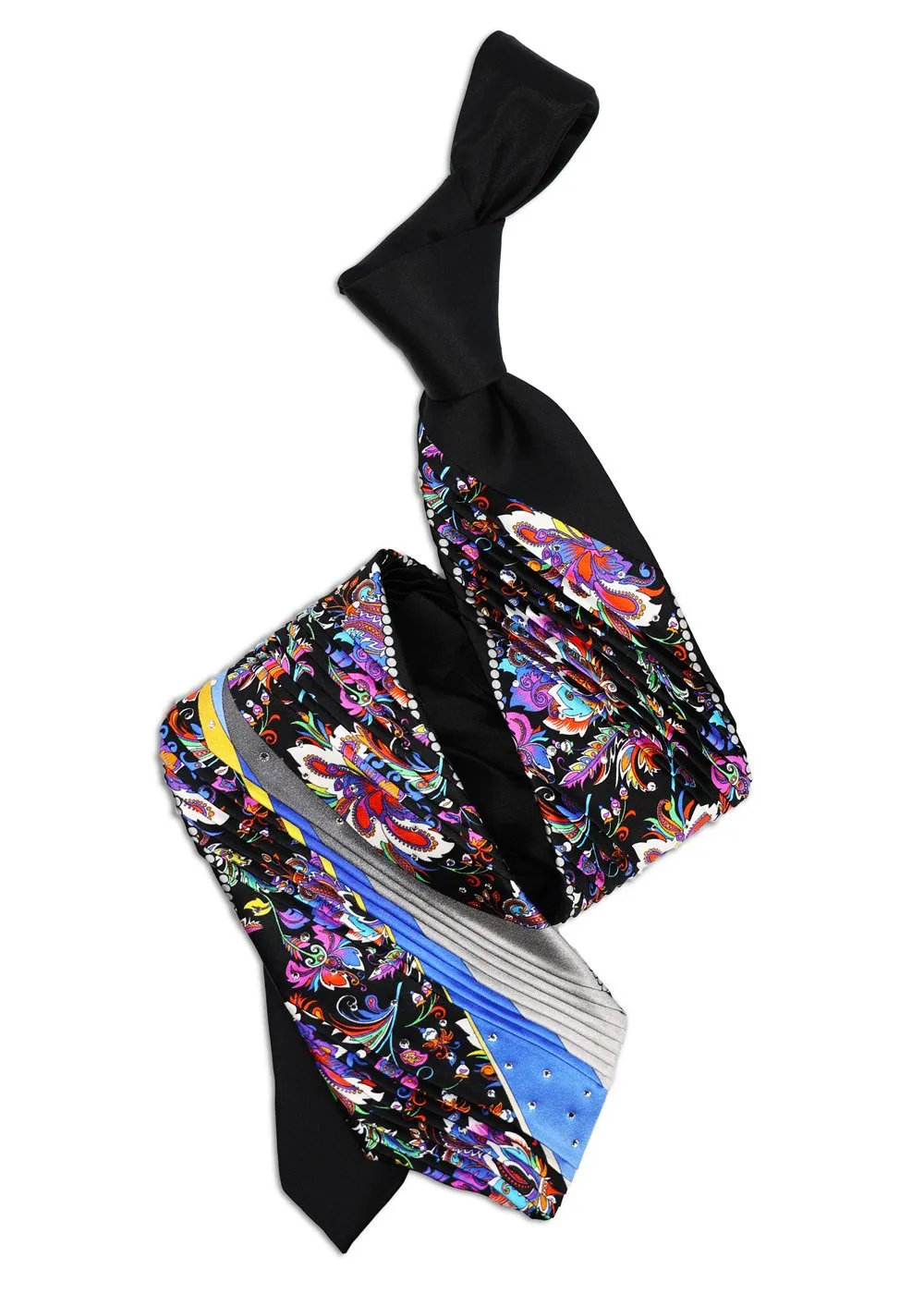 Limited Edition Black Pleated Tie with Tropical flowers and Swarovski