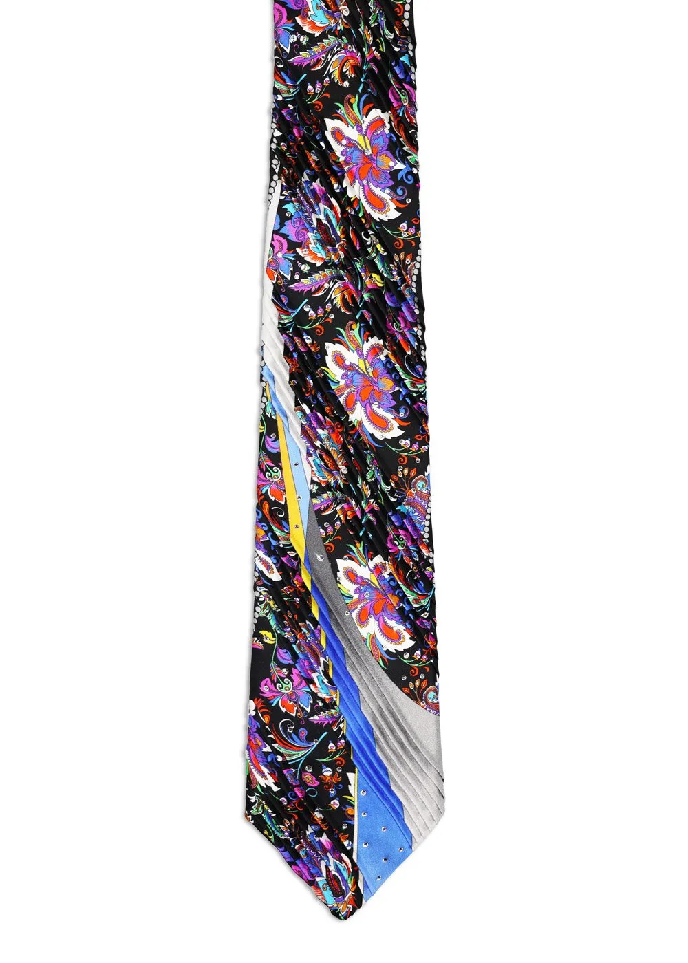 Limited Edition Black Pleated Tie with Tropical flowers and Swarovski - Image 2