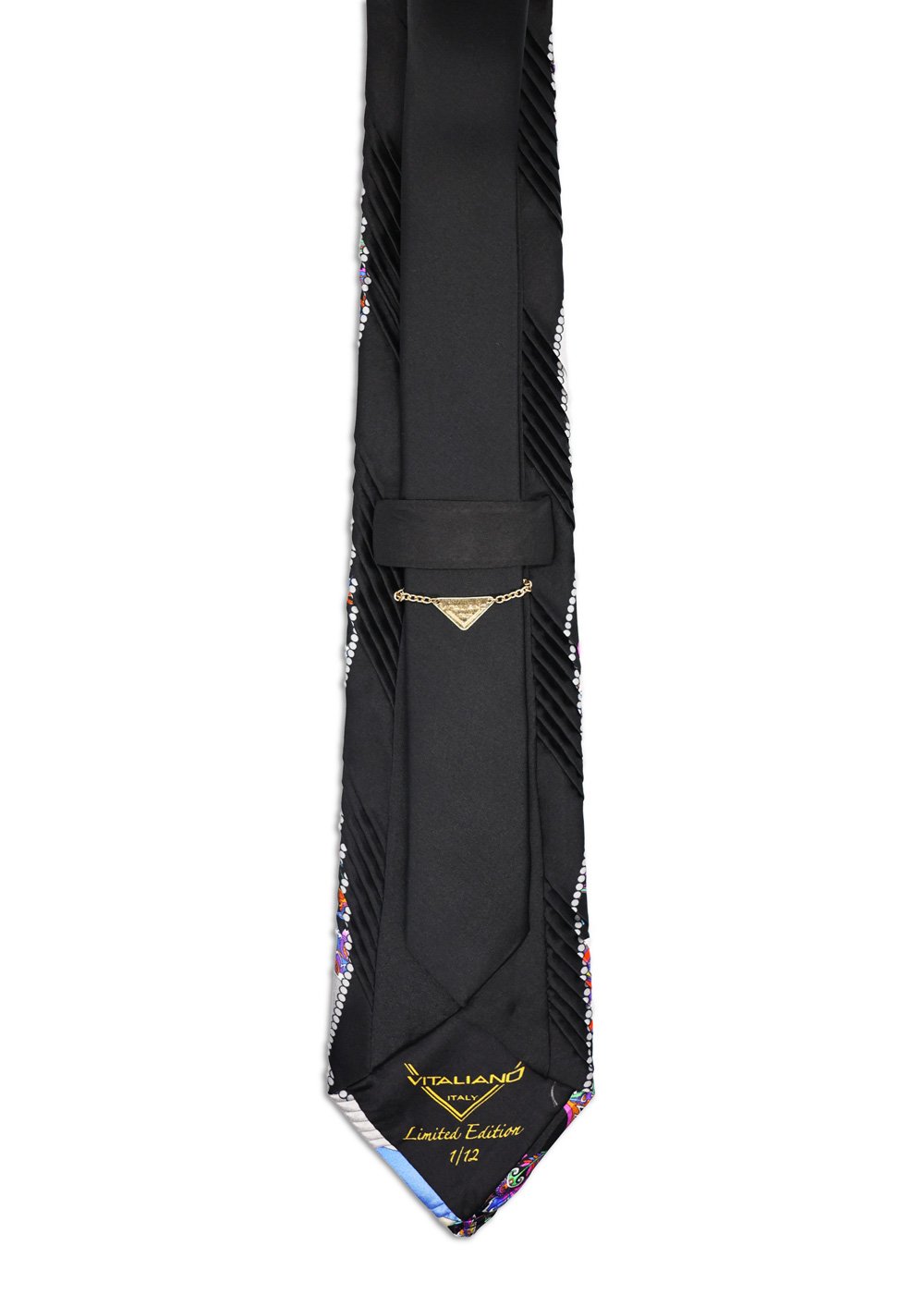 Limited Edition Black Pleated Tie with Tropical flowers and Swarovski - Image 3