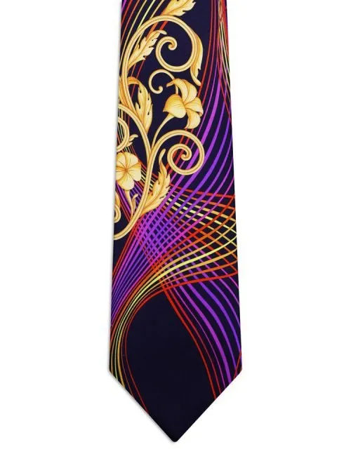 Dark Blue Signature Tie with multicolored lines and Gold Baroque <sup style="background-color: #aa9b63; text-transform: capitalize; color: #FFFFFF">NEW</sup>